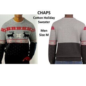 Chaps Sweater Holiday Crew Neck Pullover Christmas Winter Gray Red, Mens Sizes M